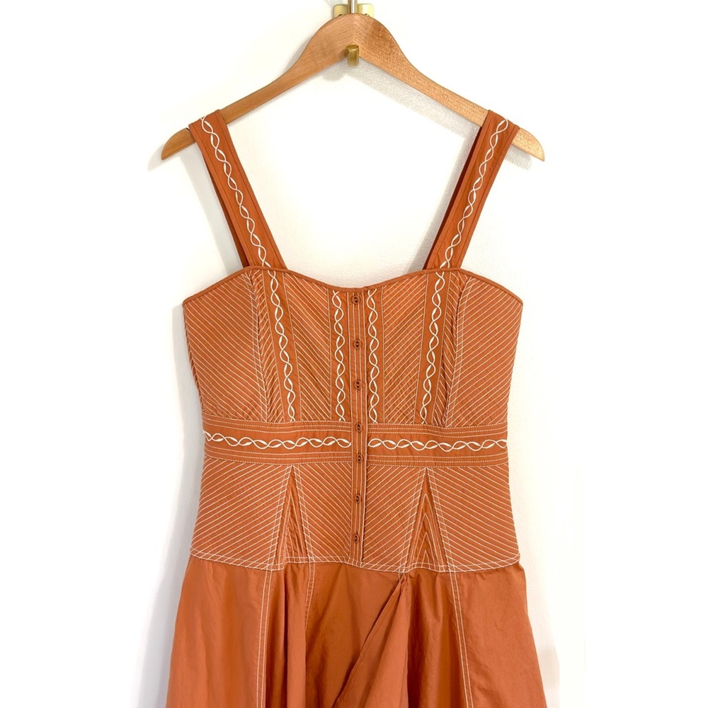 Ulla Johnson Peach Clay Nerida Midi Dress with Ruffled Skirt Size 8 - Picture 3 of 7